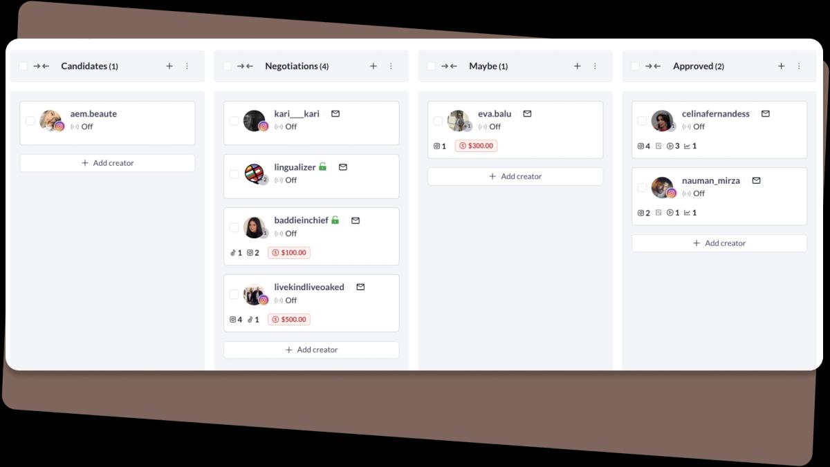 Heepsy Influencer Marketing CRM Interface