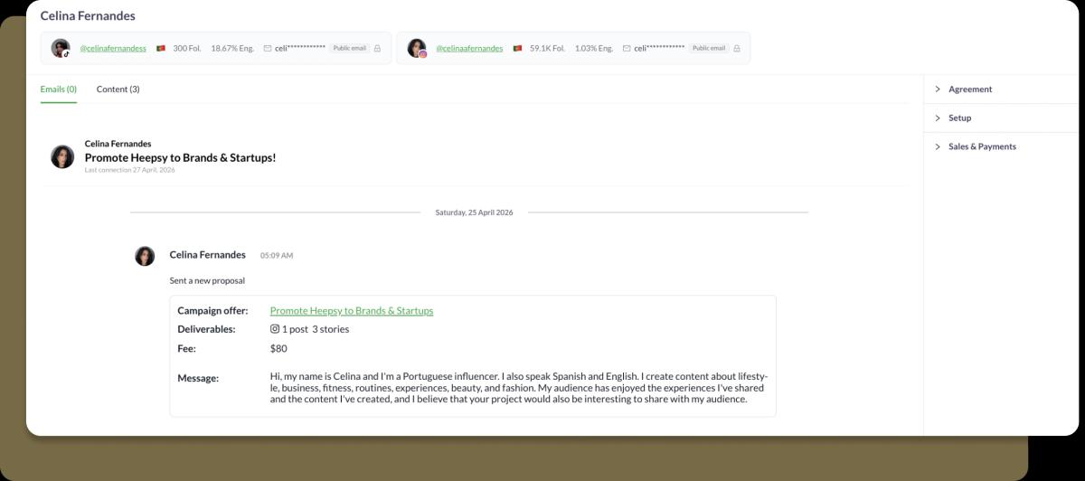 Accessing Creator Conversations in Heepsy CRM