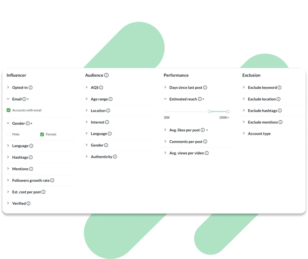 Filter options on a dashboard.