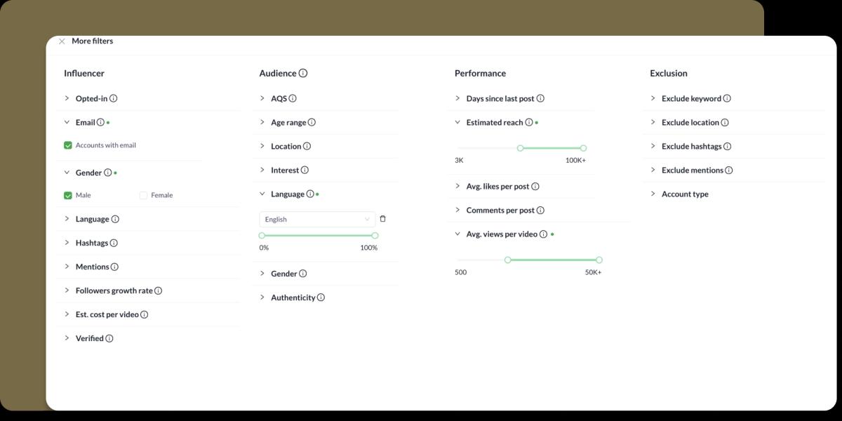 Refine TikTok influencer search with advanced filters